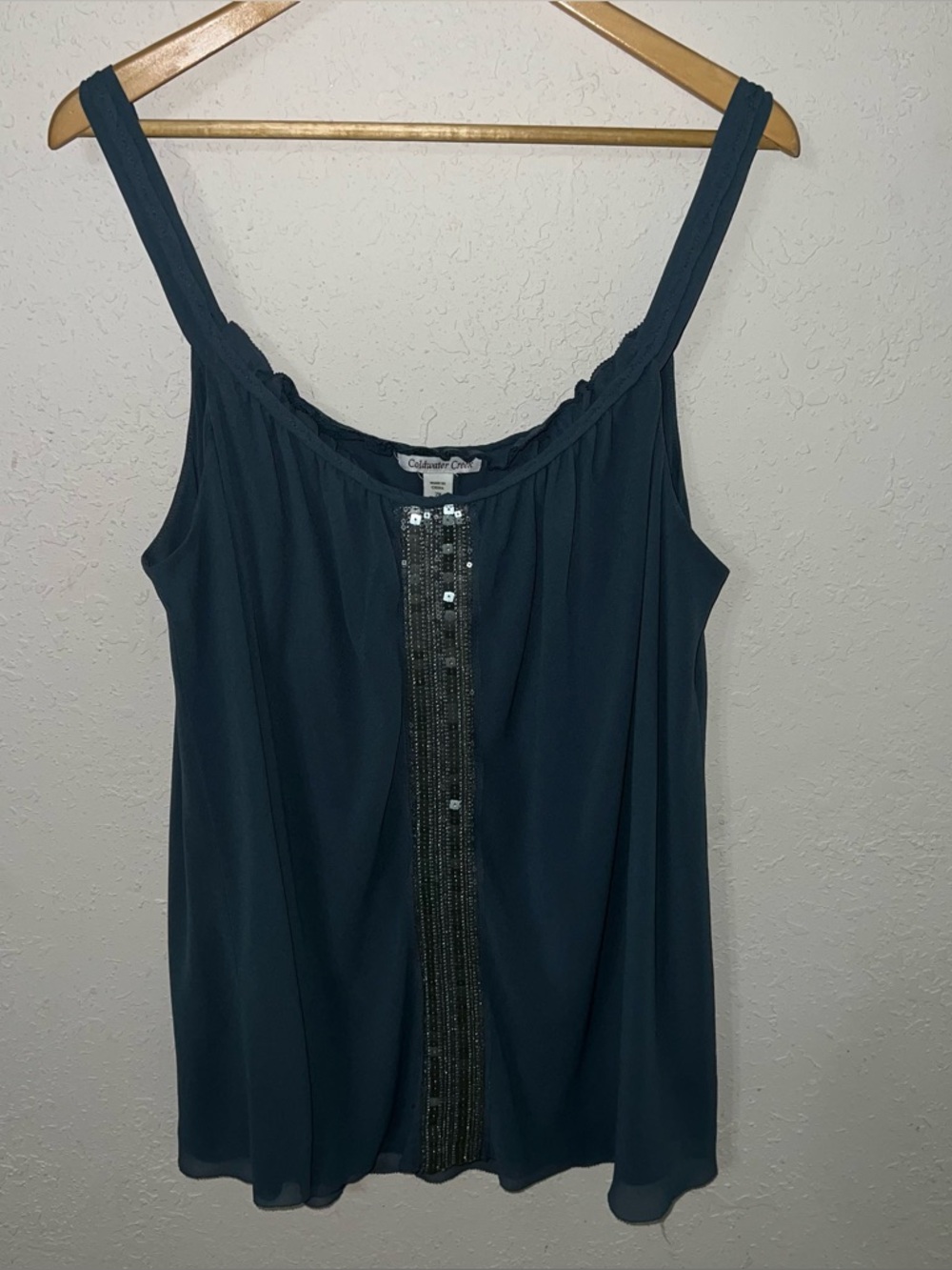 Coldwater Creek Blue Silver Sequin Center Panel Tank Top Chiffon Size 2X.